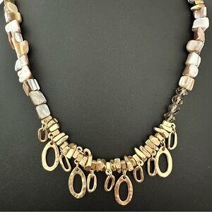 Elegant Gold tone Chain Dangle Charm Sea Shell Beaded Long Statement Necklace